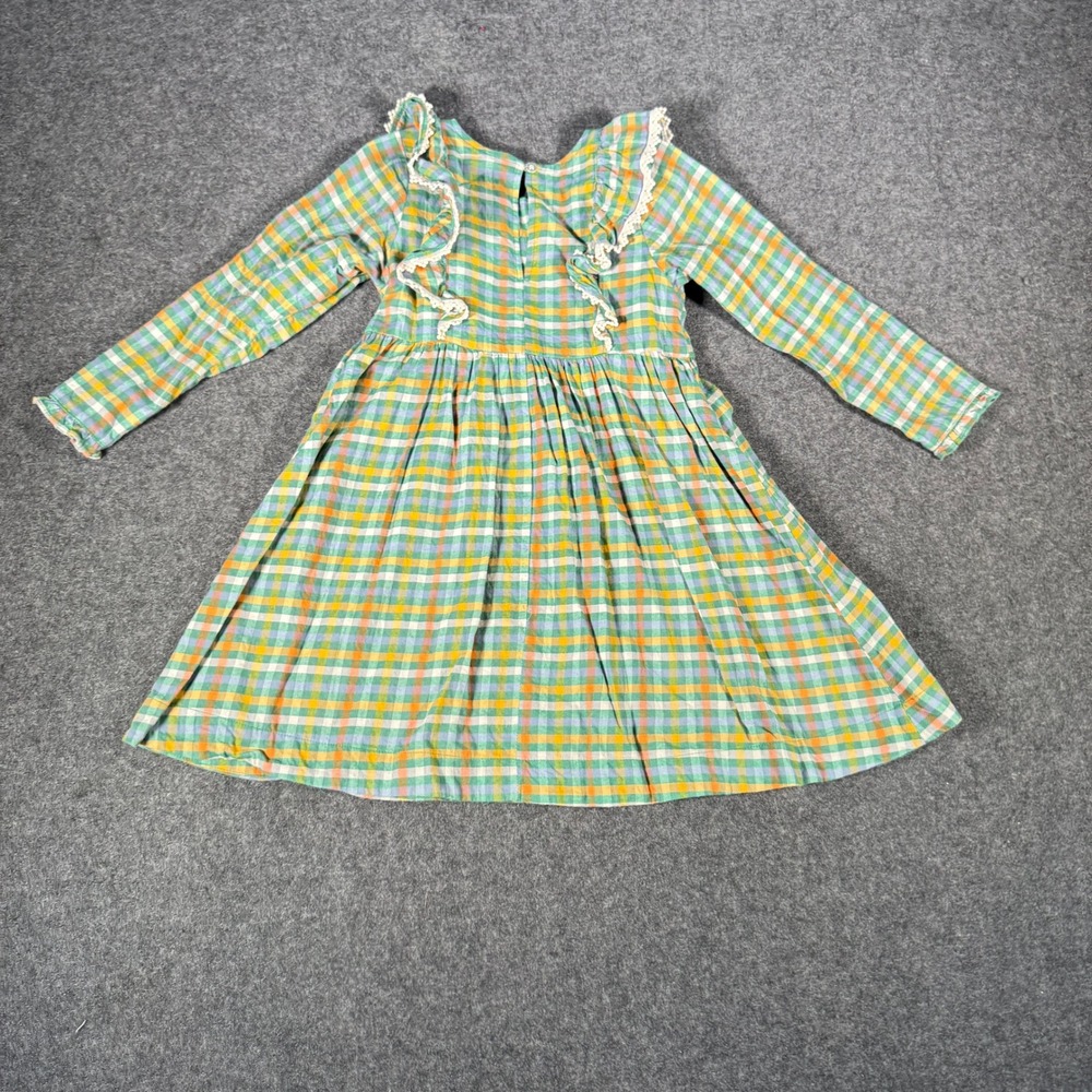 Pink Chicken Girls Multi Color Plaid Ruffle Lace Trim Long‎ Sleeve Dress Size 7Y - Picture 3 of 9